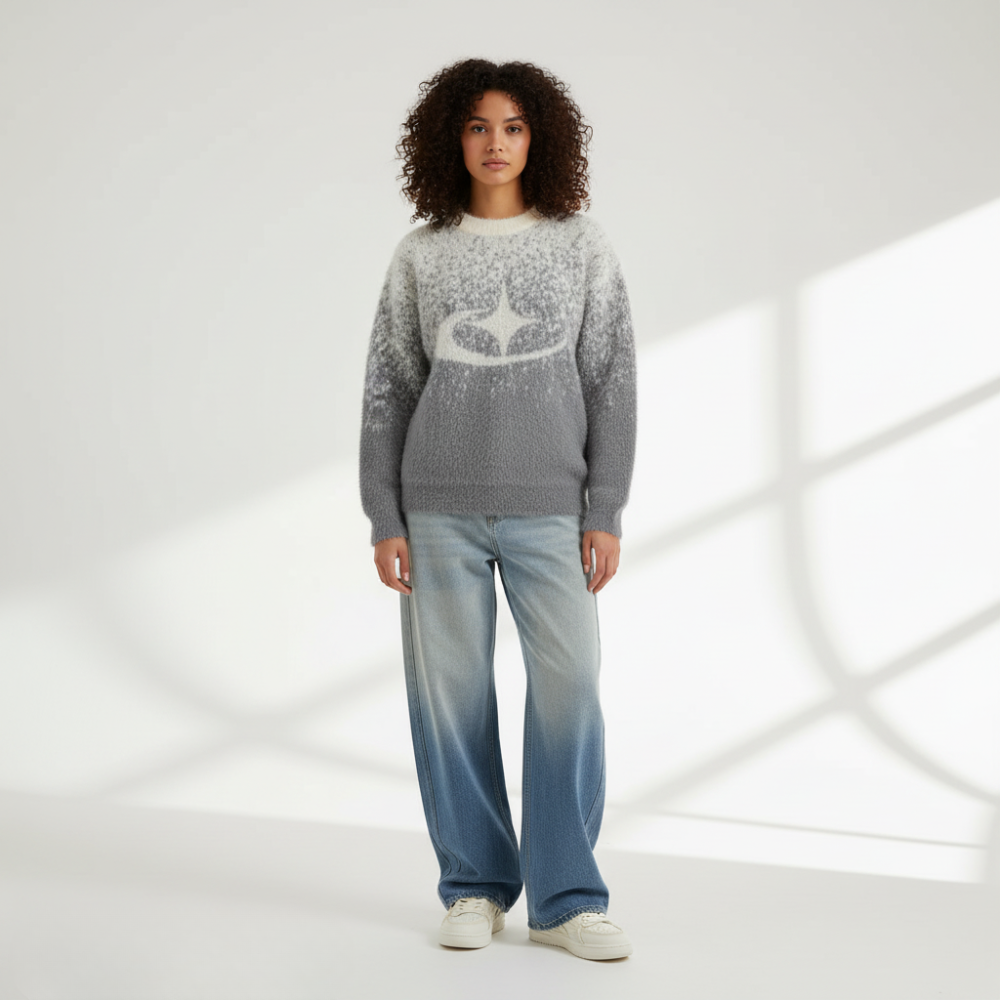 White Washed Baggy Jeans - Grey / Blue