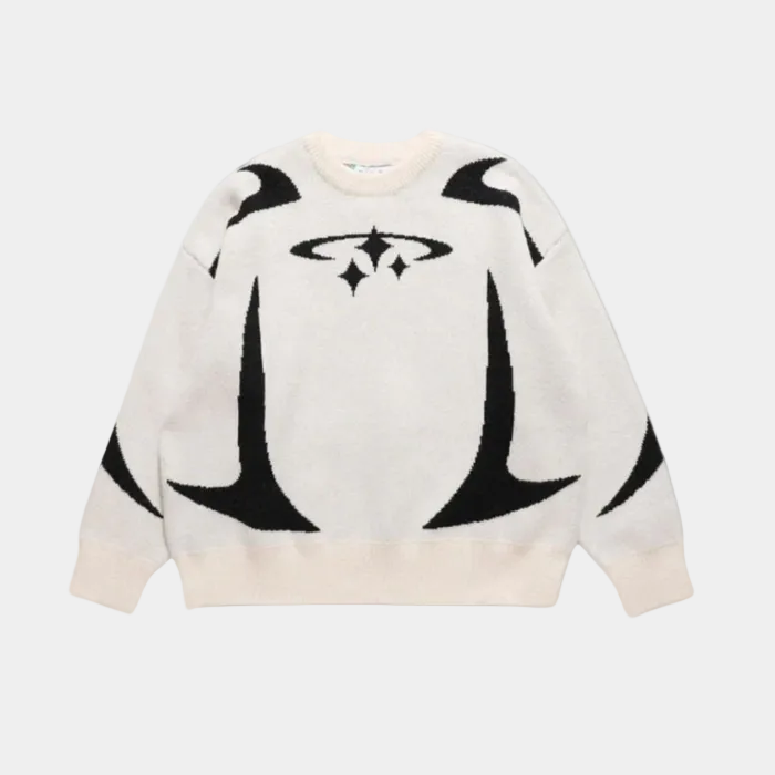 Y2K Stars Knitted Sweater - Black