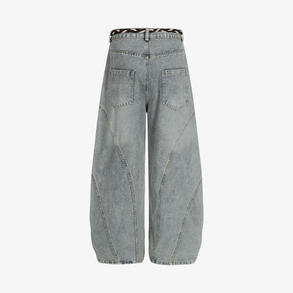 Retro Patchwork Barrel Jeans - Black