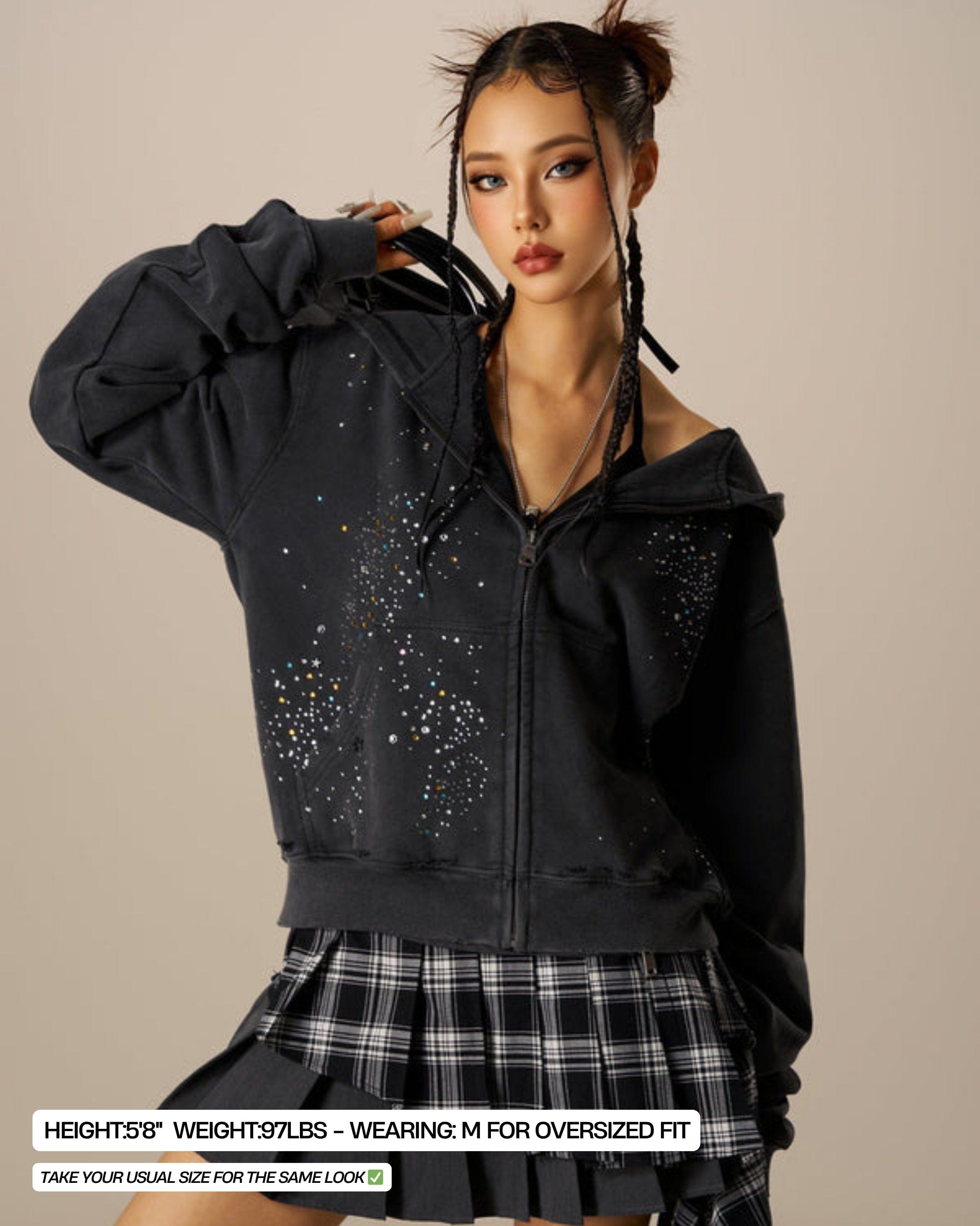 Rhinestone Zip-Through hoodie