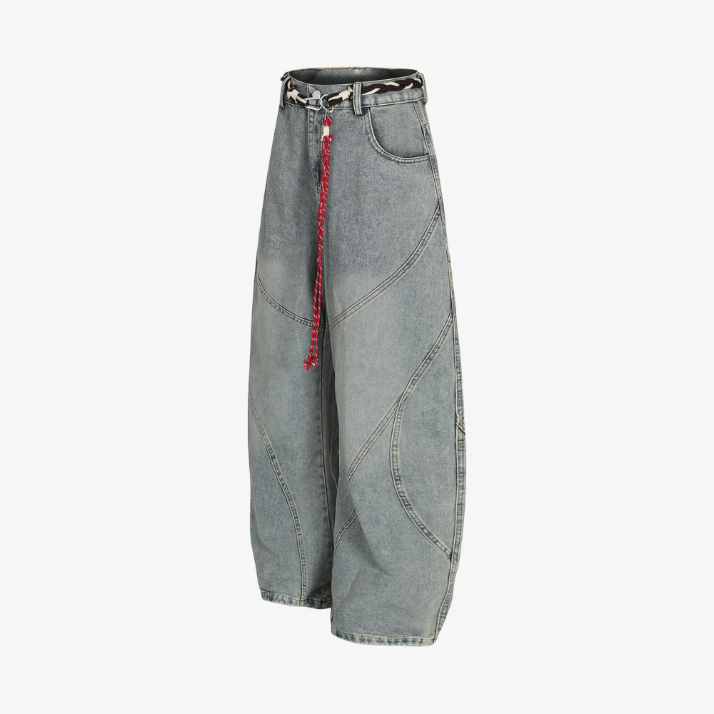 Retro Patchwork Barrel Jeans - Black