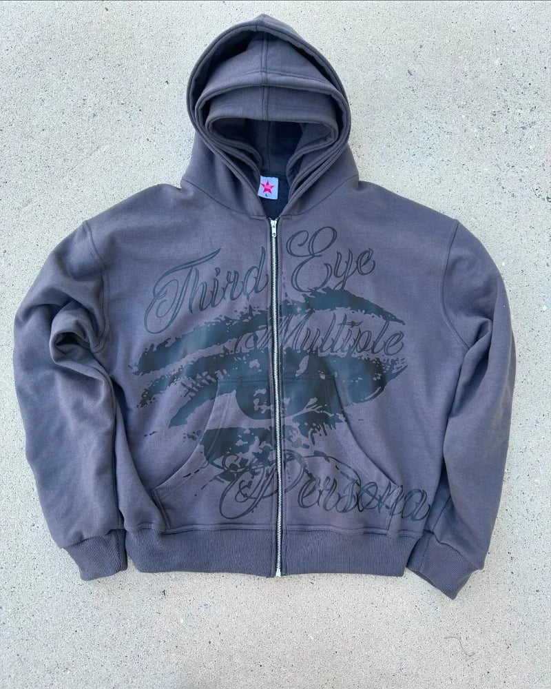 'Third Eye' Zipped Hoodie - Strada Fashion
