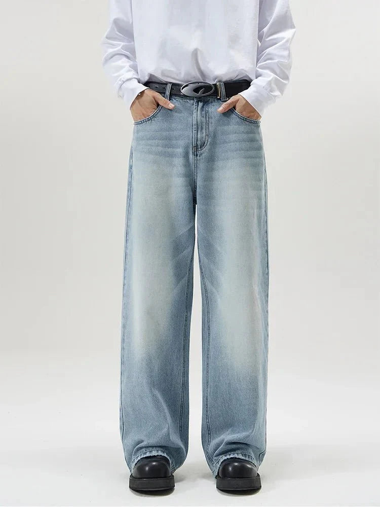 Washed Baggy Straight Jeans - Strada Fashion