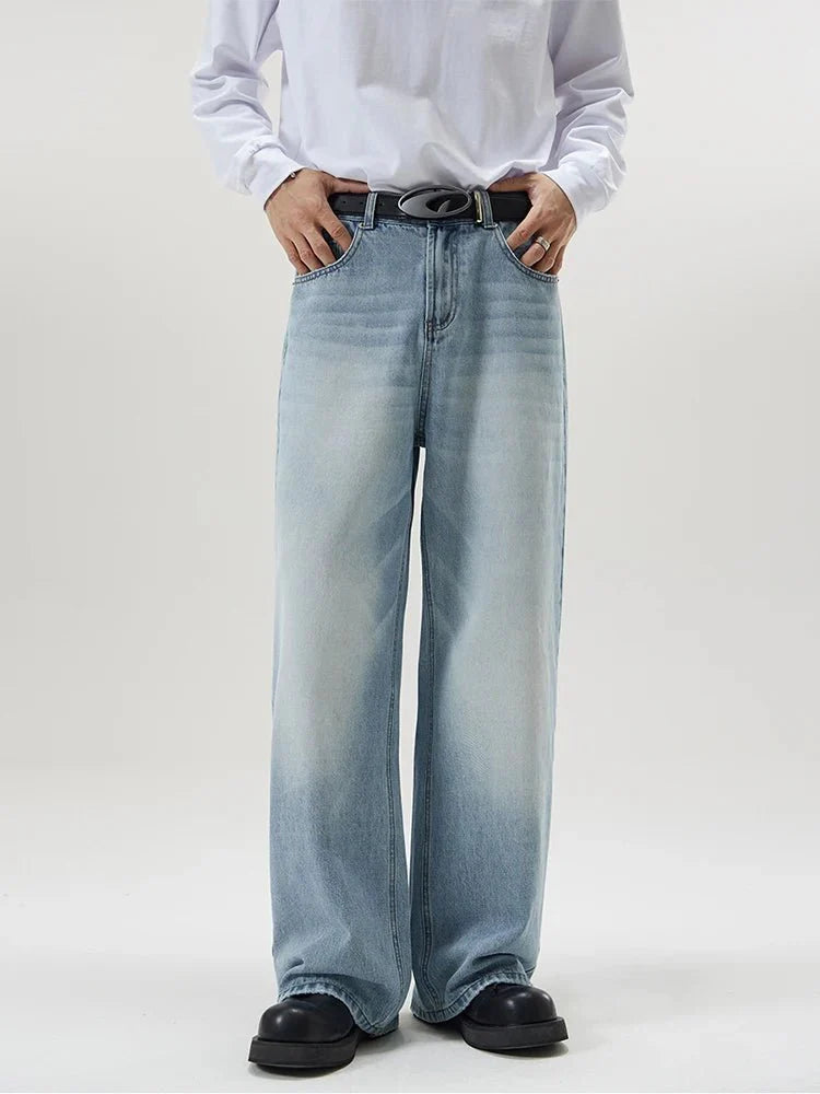 Washed Baggy Straight Jeans - Strada Fashion