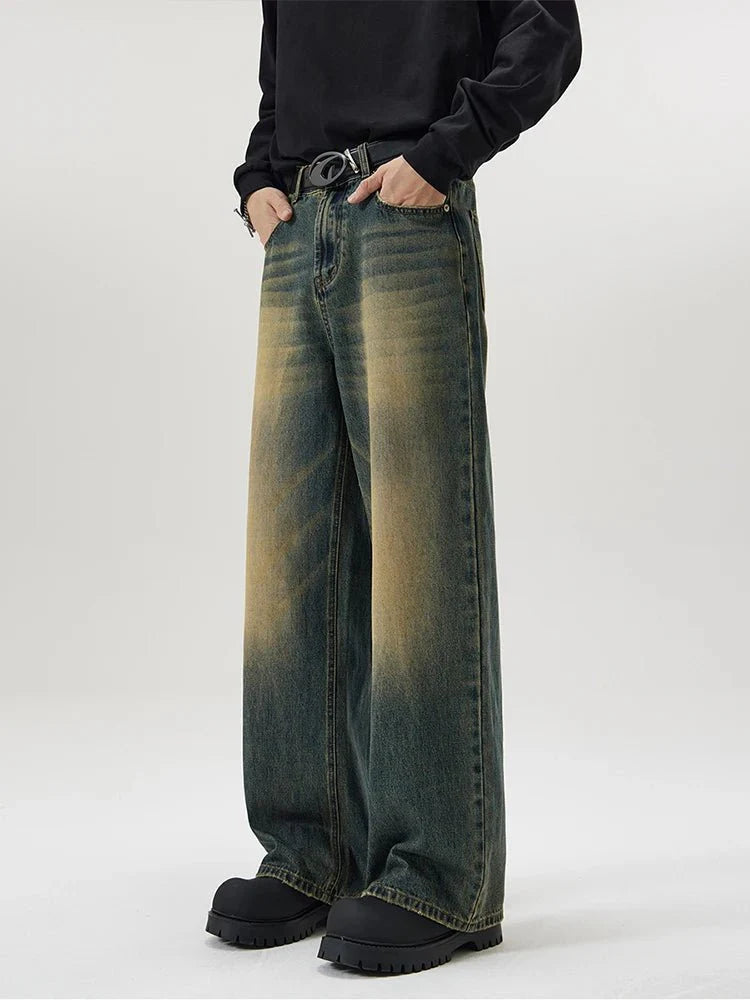 Washed Baggy Straight Jeans - Strada Fashion