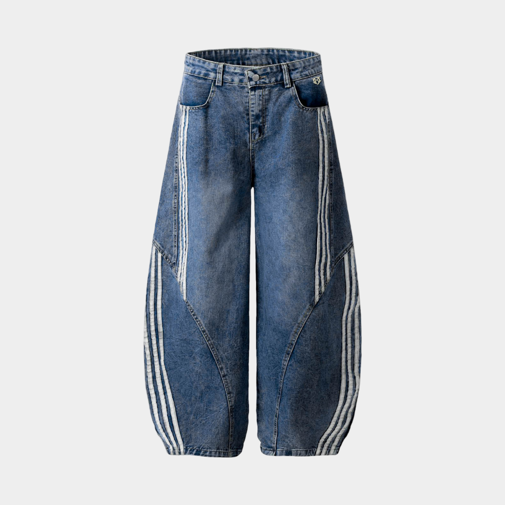 Denim Striped Barrel Jeans - Black