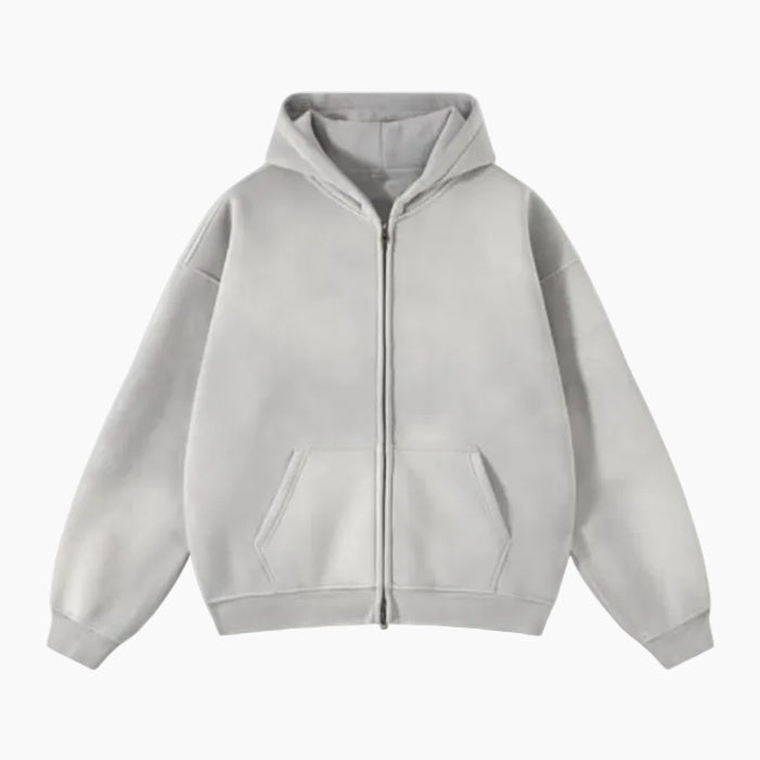 Heavyweight Zipped Hoodie - Light-Gray