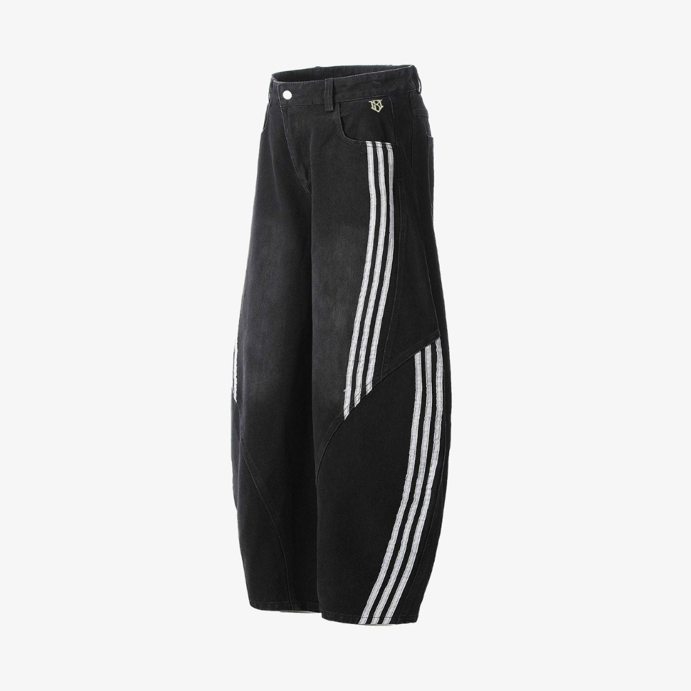 Denim Striped Barrel Jeans - Black