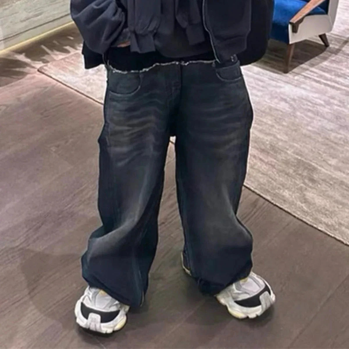 Cut-Up Washed Baggy Jeans