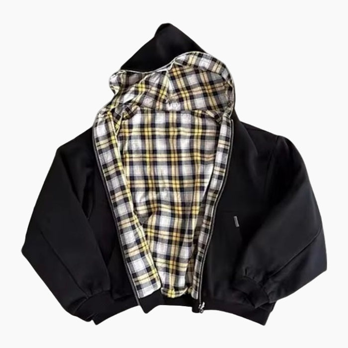 Checkered Inside Out Zipper - Black