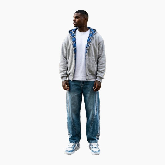 Checkered Inside Out Zipper - Gray