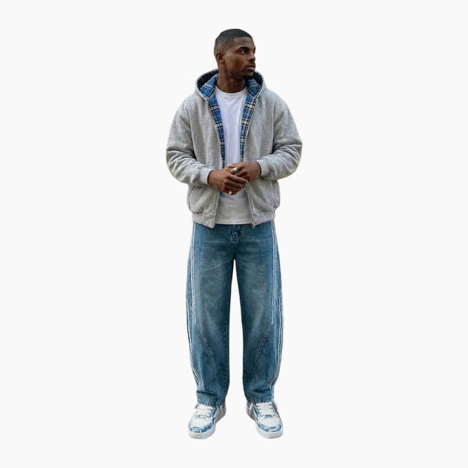 Checkered Inside Out Zipper - Gray