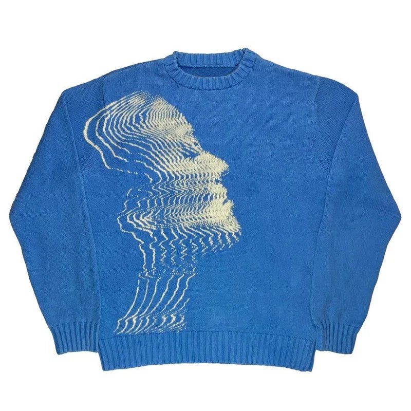 'Disorted' Knitted Sweater - Blue - Strada Fashion