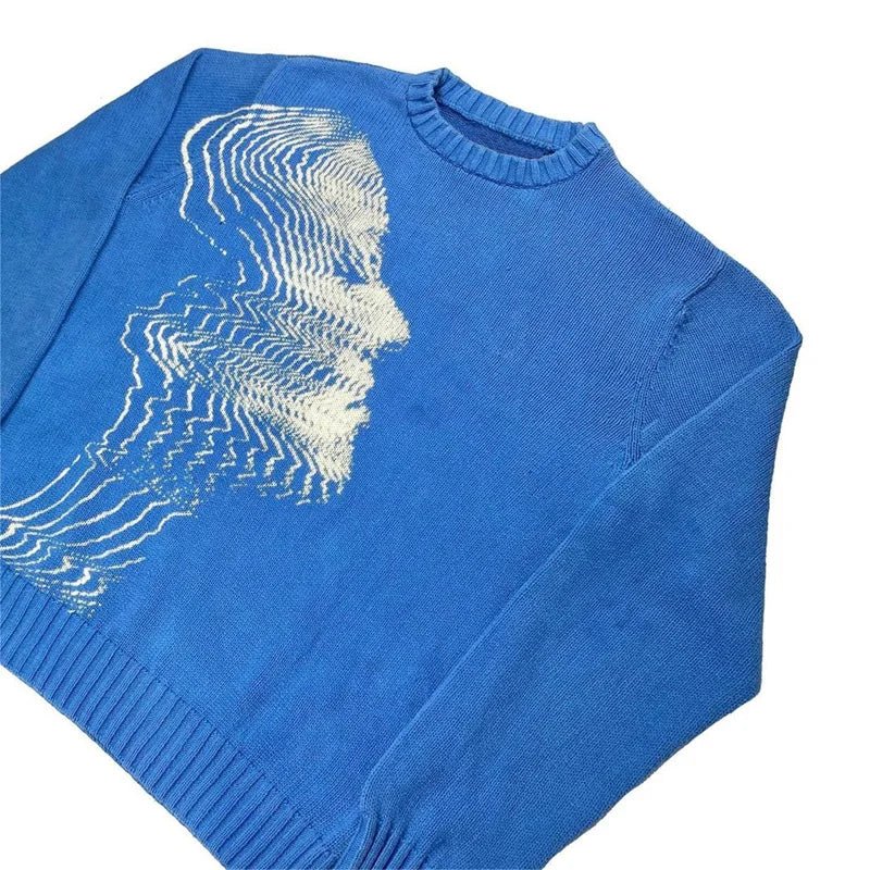 'Disorted' Knitted Sweater - Blue - Strada Fashion
