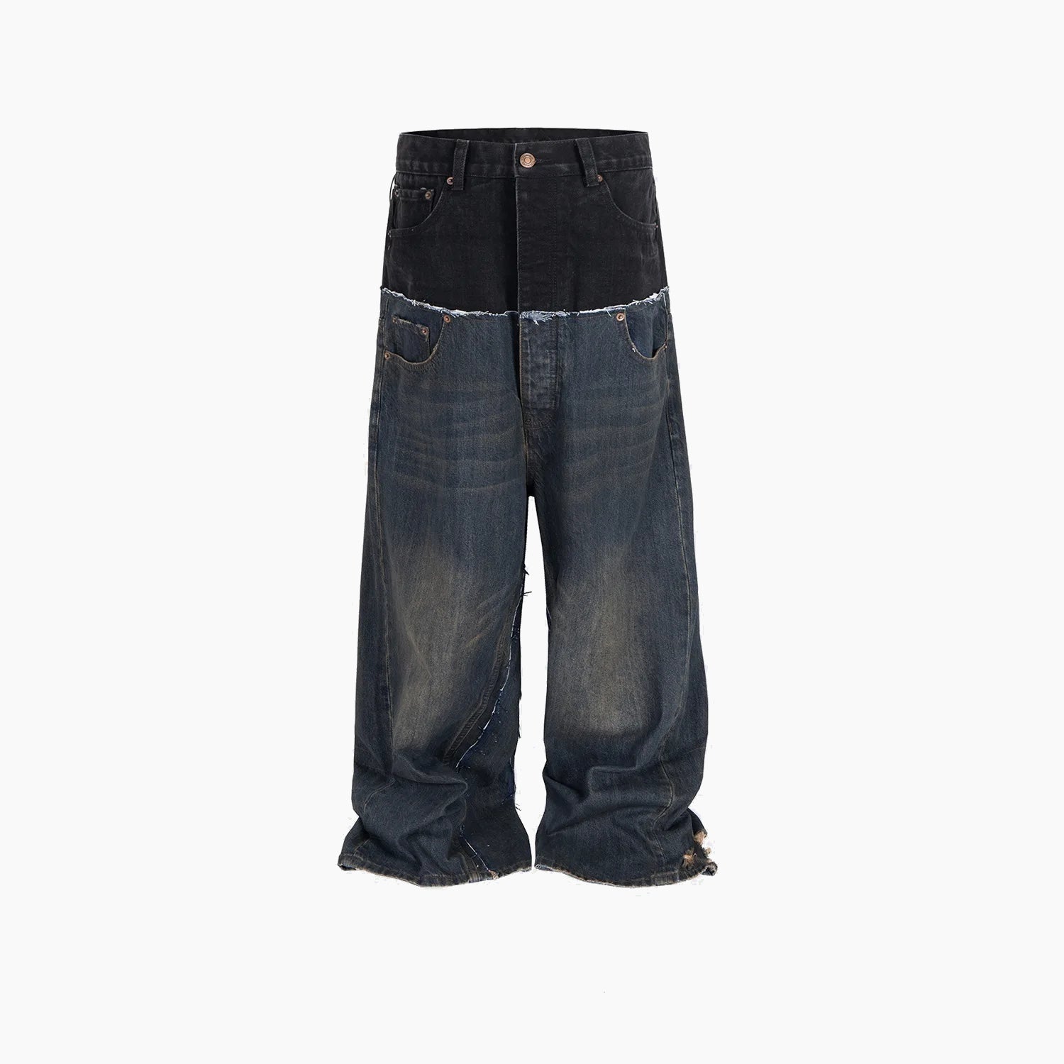 Cut-Up Washed Baggy Jeans