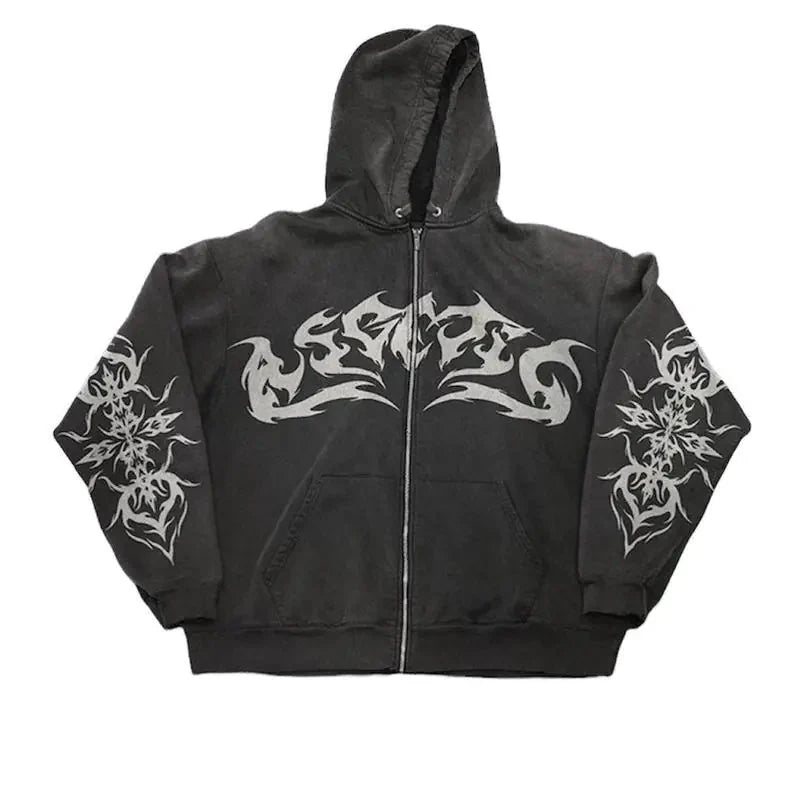 'Vintage Flame' Zipped Hoodie - Strada Fashion