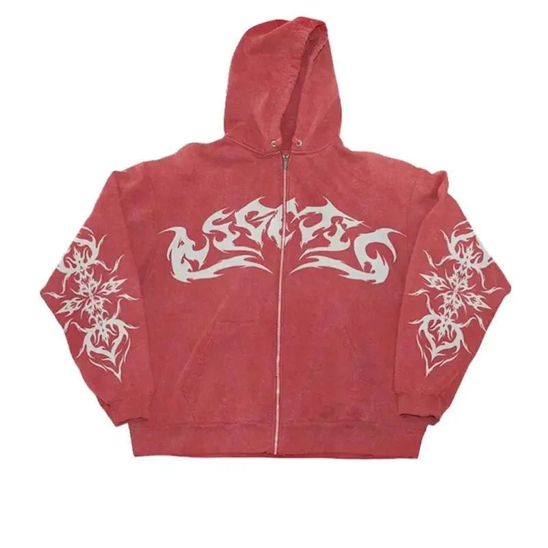 'Vintage Flame' Zipped Hoodie - Strada Fashion