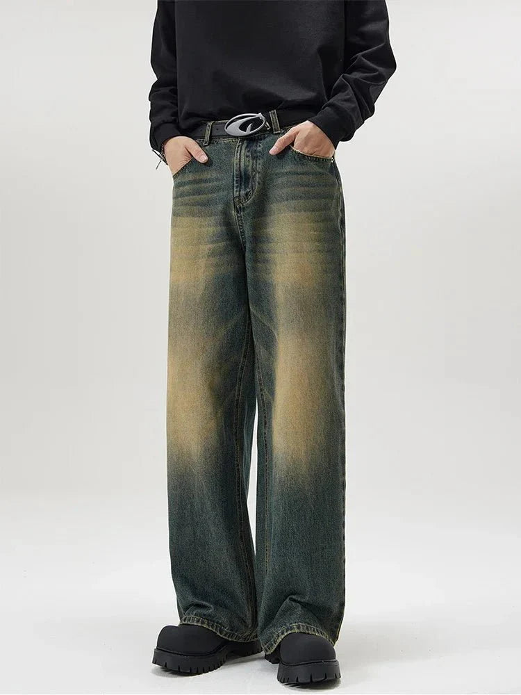 Washed Baggy Straight Jeans - Strada Fashion